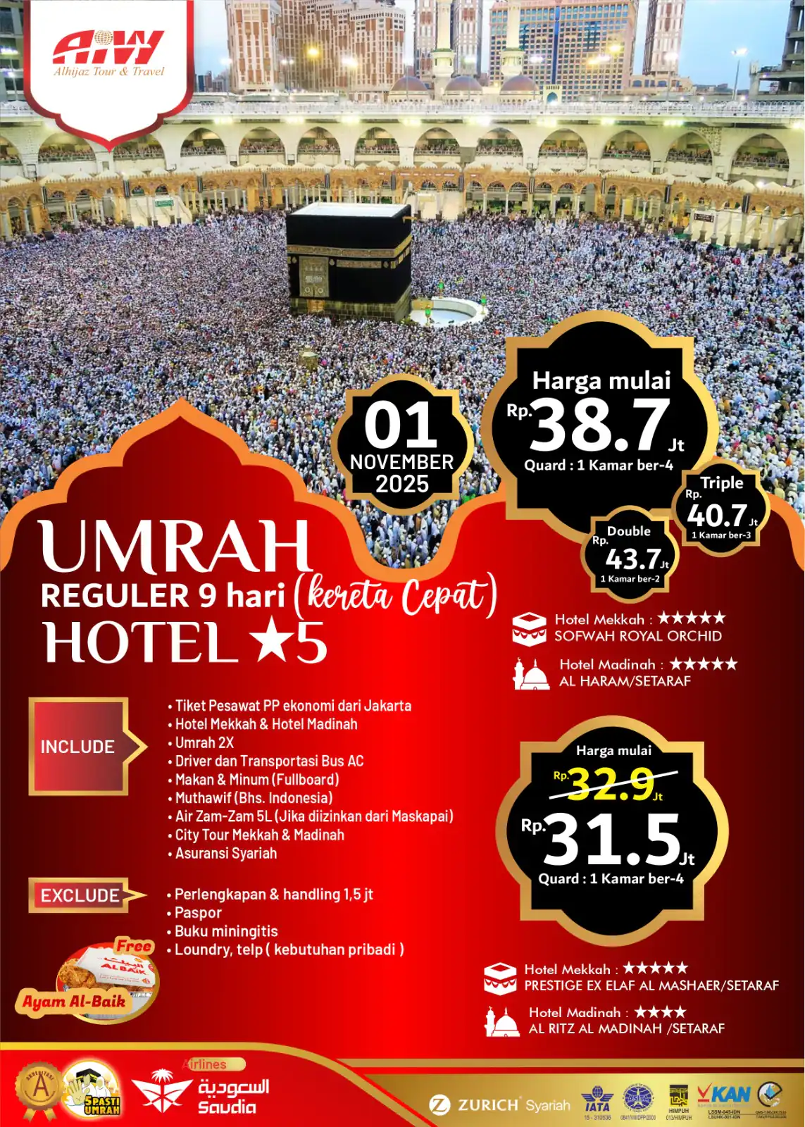 REGULER PLUS REDSEA MIX RAHMAH+UHUD  9HR (KERETA CEPAT)