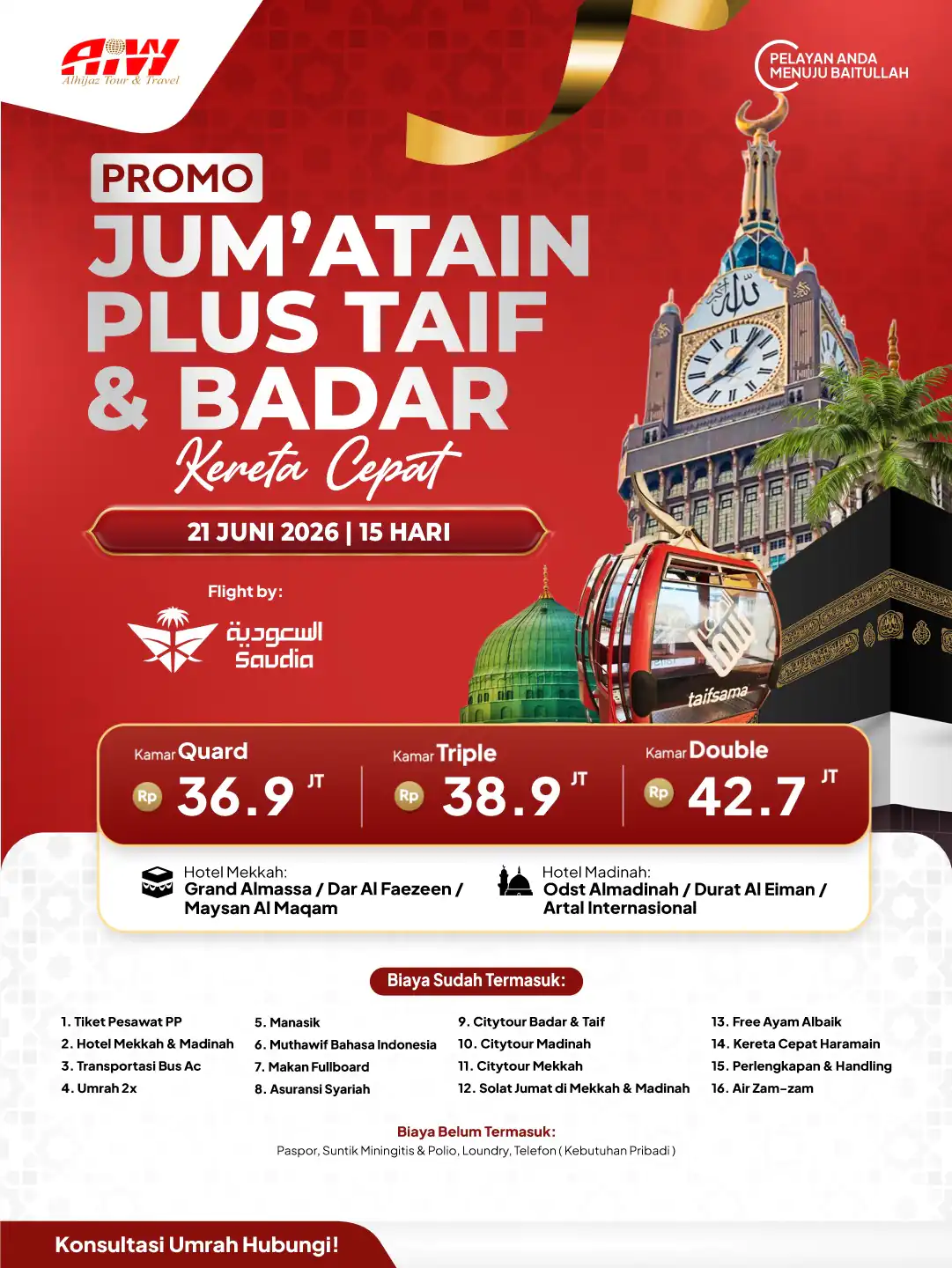 PROMO JUM'ATAIN PLUS TAIF +BADAR 15HR (KERETA CEPAT)