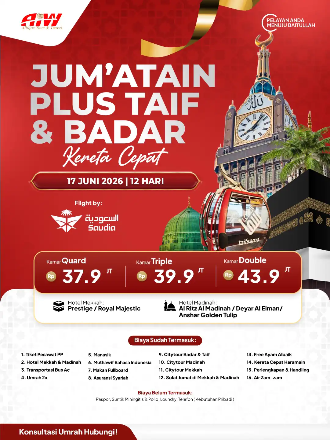 JUM'ATAIN PLUS TAIF + BADAR MIX PAKET UHUD & RAHMAH 12HR (KERETA CEPAT)