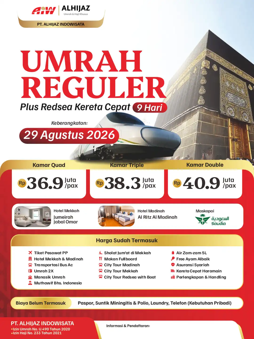 UMRAH REGULER PLUS REDSEA 9HR ( KERETA CEPAT)