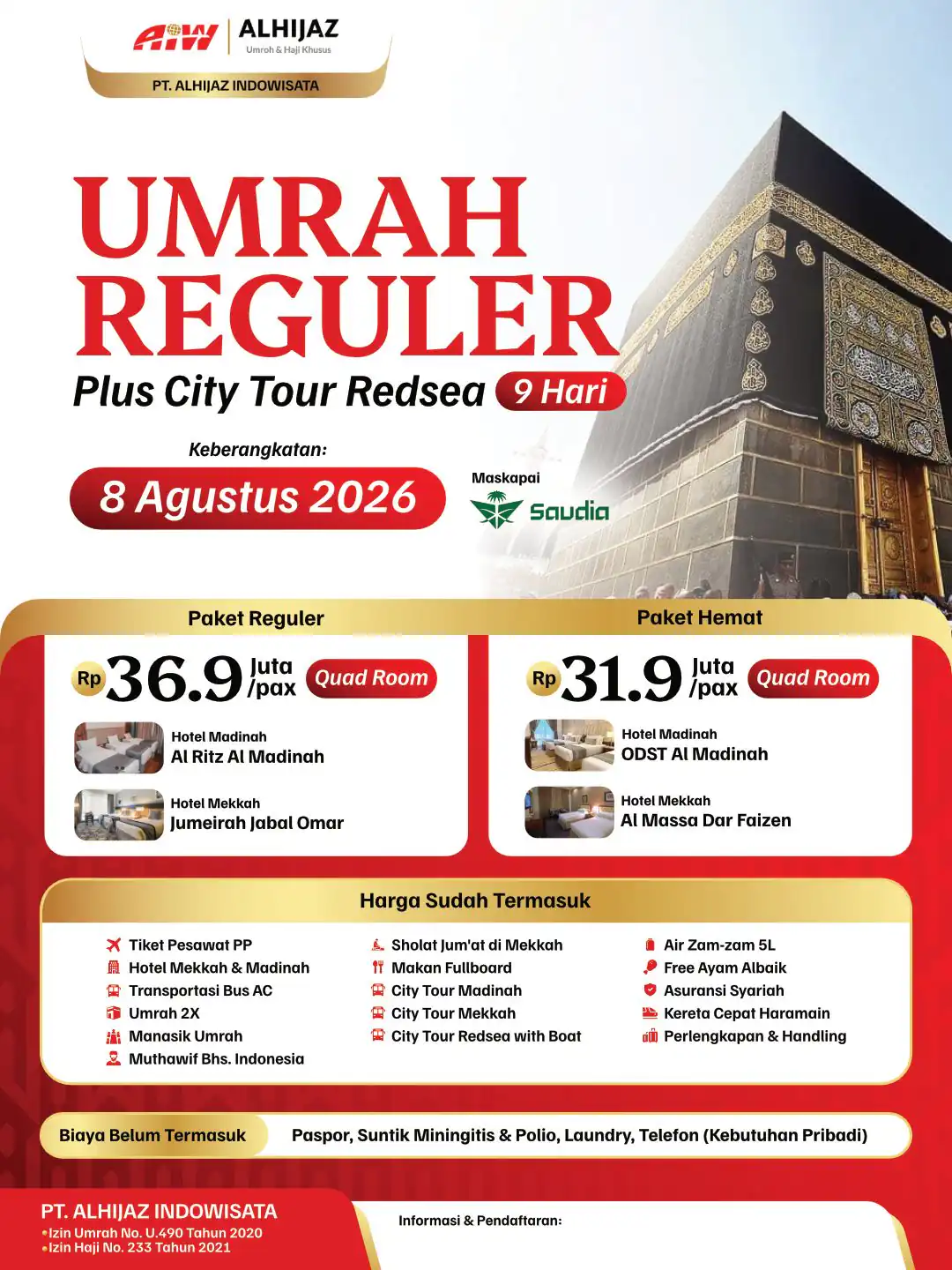 UMRAH PLUS REDSEA PAKET UHUD MIX HEMAT 9HR ( KERETA CEPAT)