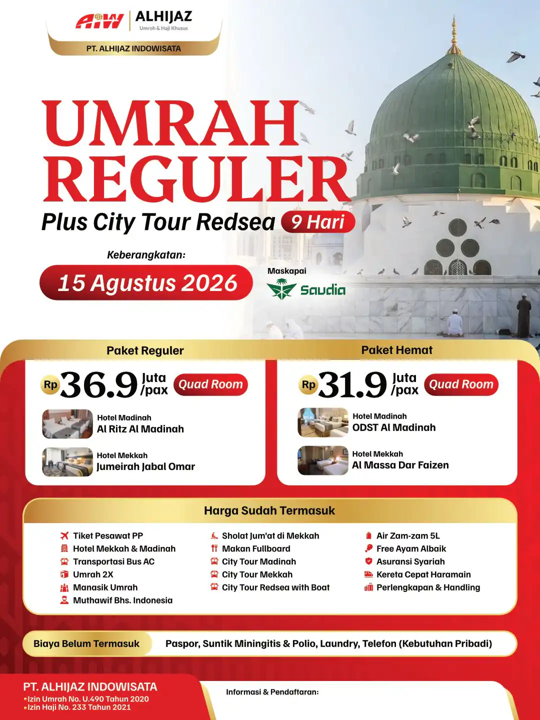 UMRAH PLUS REDSEA PAKET UHUD MIX HEMAT 9HR ( KERETA CEPAT)